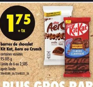 barres de chocolat Kit Kat, Aero ou Crunch