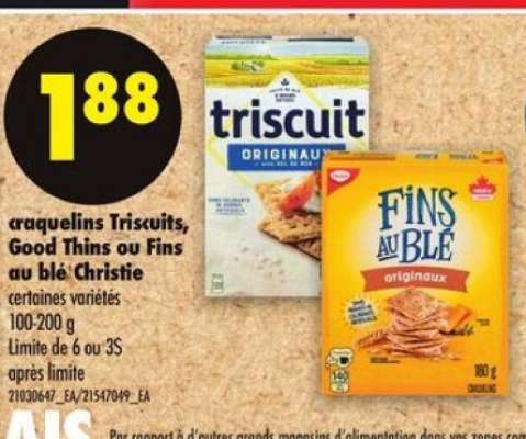 Craquelins Triscuits, Good Thins ou Fins au blé Christie