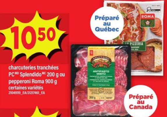 charcuteries tranchées PC Splendido 200 g ou pepperoni Roma 900 g