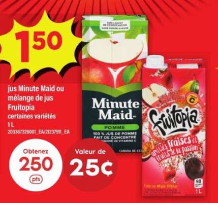 jus Minute Maid ou mélange de jus Fruitopia