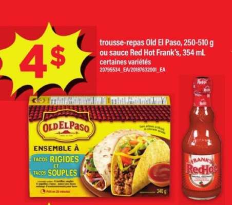 trousse-repas Old El Paso ou sauce Red Hot Frank’s