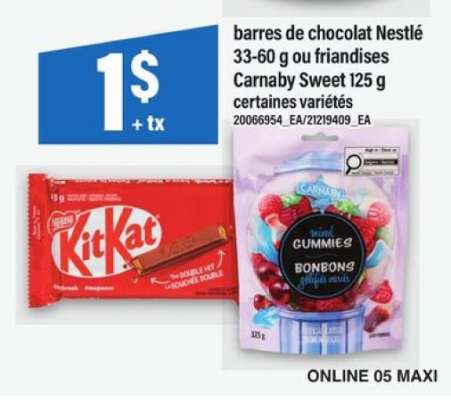 barres de chocolat Nestlé 33-60 g ou friandises Carnaby Sweet 125 g