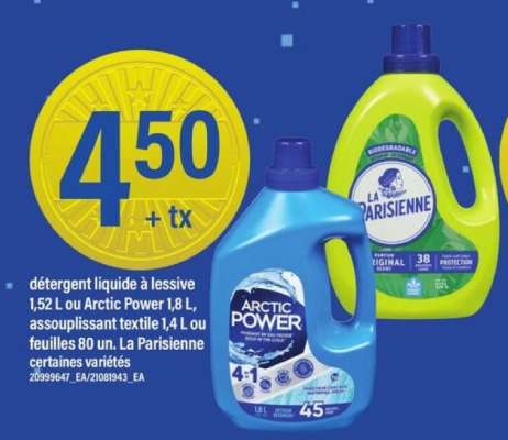 Détergent liquide à lessive Arctic Power ou La Parisienne