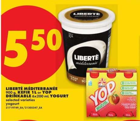 LIBERTÉ MÉDITERRANÉE 900 g, KEFIR 1L or YOP DRINKABLE 6x200 mL