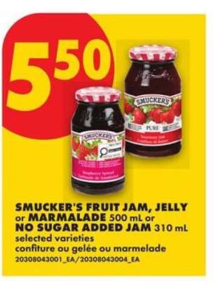 SMUCKER'S FRUIT JAM, JELLY OR MARMALADE