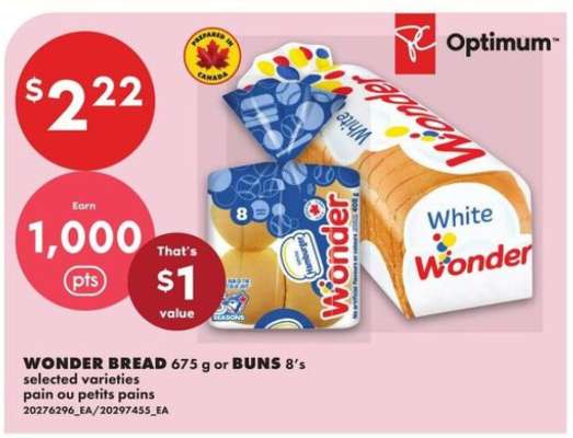 WONDER BREAD 675 g or BUNS 8's