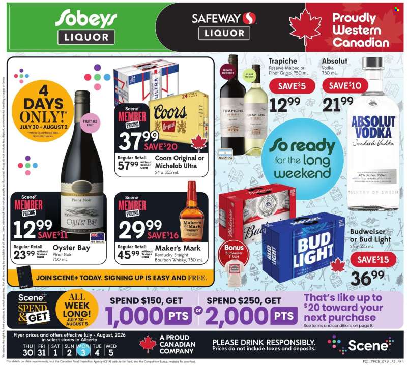 Circulaire Sobeys Liquor - 30 Juillet 2026 - 05 Août 2026.