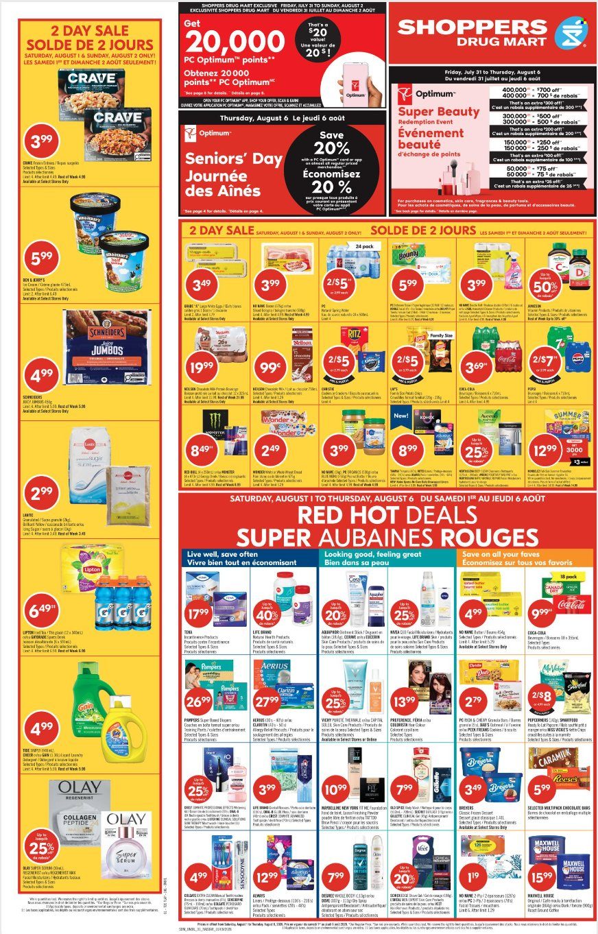 Circulaire Shoppers Drug Mart - 01 Août 2026 - 06 Août 2026. Page 1