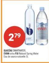 GLACEAU SMARTWATER, EVIAN or FUJI Natural Spring Water