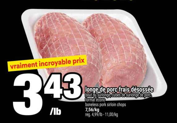 longe de porc frais désossée