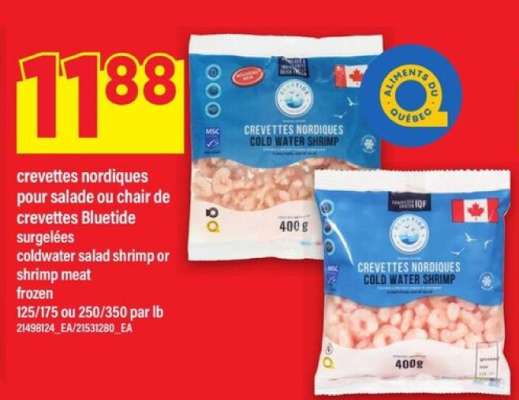 crevettes nordiques pour salade ou chair de crevettes Bluetide surgelées