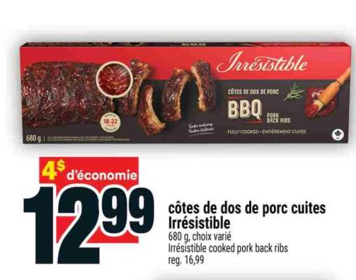 CÔTES DE DOS DE PORC CUITES IRRÉSISTIBLE