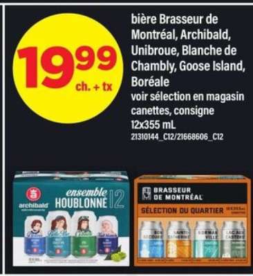 bière Brasseur de Montréal, Archibald, Unibroue, Blanche de Chambly, Goose Island, Boréale