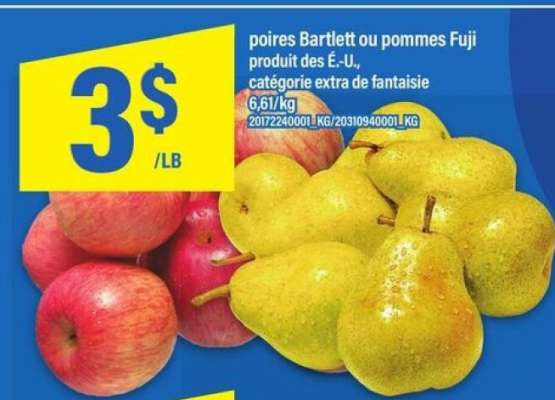 Poires Bartlett ou Pommes Fuji