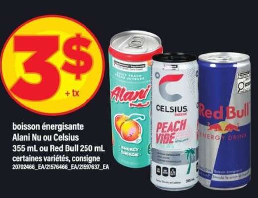 boisson énergisante Alani Nu ou Celsius 355 mL ou Red Bull 250 mL
