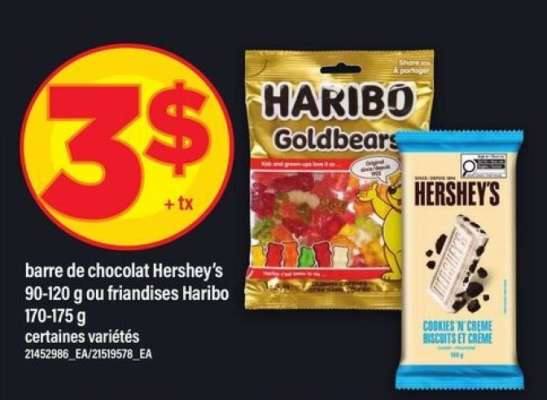 barre de chocolat Hershey's ou friandises Haribo