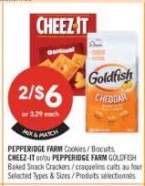 PEPPERIDGE FARM Cookies / Biscuits, CHEEZ-IT or/ou PEPPERIDGE FARM GOLDFISH Baked Snack Crackers