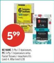 NO NAME 2-Ply / PC 3-Ply Facial Tissues