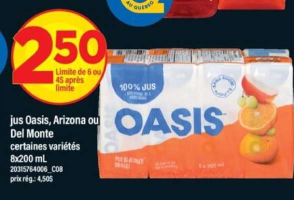 jus Oasis, Arizona ou Del Monte