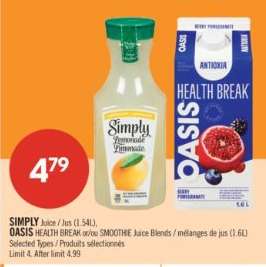 OASIS HEALTH BREAK or/ou SMOOTHIE Juice Blends