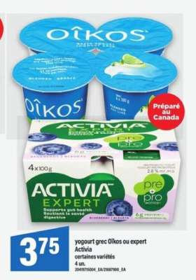 yogourt grec Oïkos ou Expert Activia