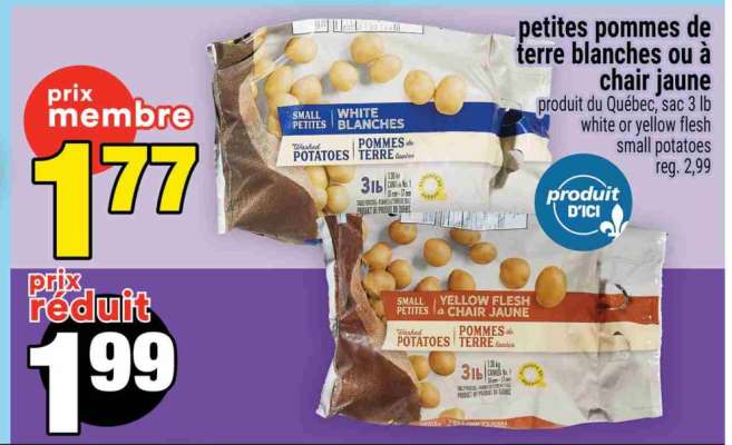 petites pommes de terre blanches ou à chair jaune