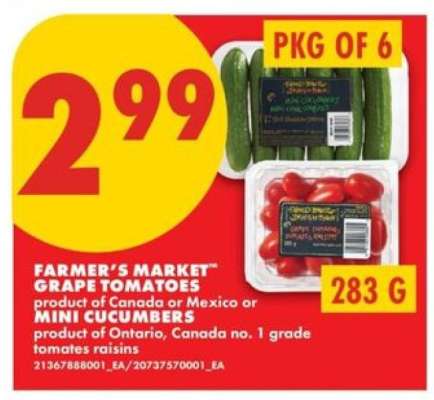 FARMER’S MARKET™ GRAPE TOMATOES or MINI CUCUMBERS