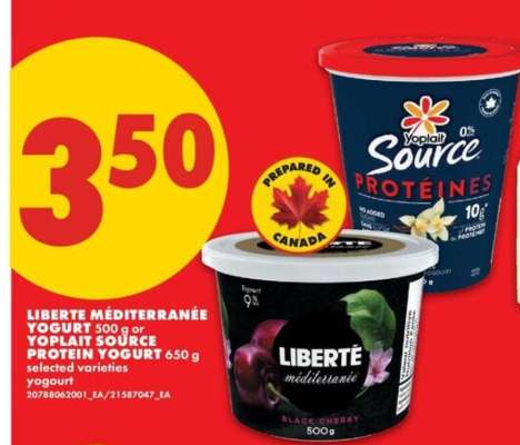 LIBERTÉ MÉDITERRANÉE YOGURT 500 g or Yoplait Source Protein Yogurt 650 g