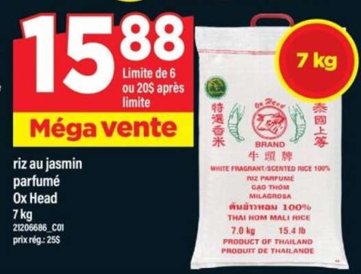 RIZ AU JASMIN PARFUMÉ OX HEAD, 7 kg