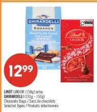 LINDT LINDOR (150g) or GHIRARDELLI (151g - 153g)