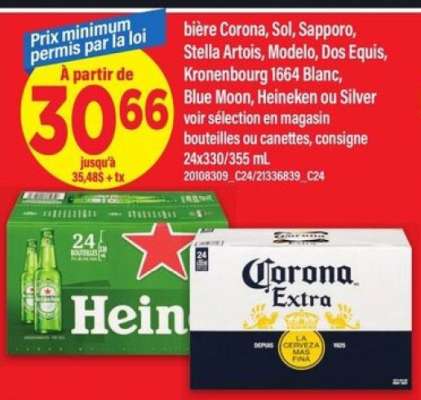 bière Corona, Sol, Sapporo, Stella Artois, Modelo, Dos Equis, Kronenbourg 1664 Blanc, Blue Moon, Heineken ou Silver