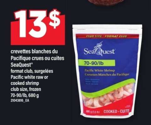 SeaQuest crevettes blanches du Pacifique crues ou cuites