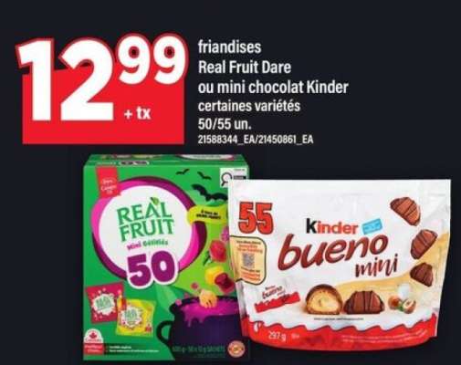 friandises Real Fruit Dare ou mini chocolat Kinder