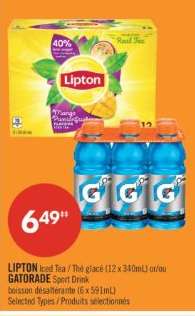 LIPTON Iced Tea / Thé glacé (12 x 340mL) or/ou GATORADE Sport Drink