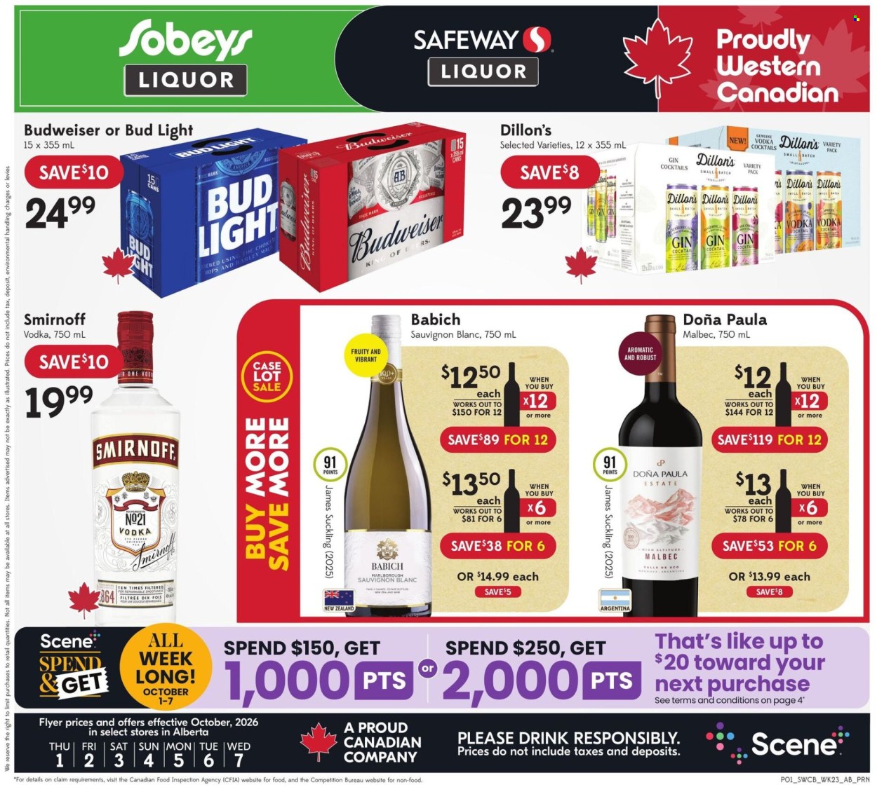 Circulaire Sobeys Liquor - 01 Octobre 2026 - 07 Octobre 2026. Page 1