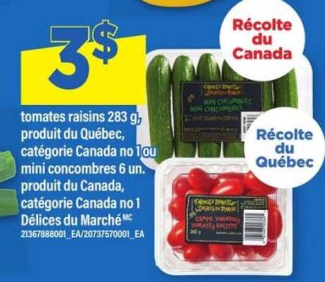Tomates raisins 283 g ou mini concombres 6 un.