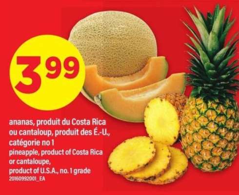 ananas, produit du Costa Rica ou cantaloup