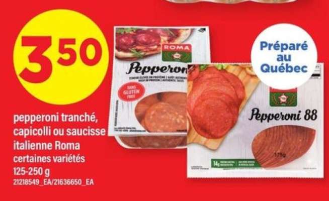 pepperoni tranché, capicolli ou saucisse italienne Roma