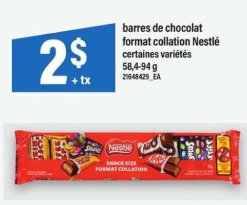 barres de chocolat format collation Nestlé