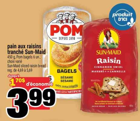 PAIN AUX RAISINS TRANCHÉ SUN-MAID