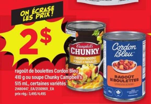 Ragoût de boulettes Cordon Bleu ou soupe Chunky Campbell's