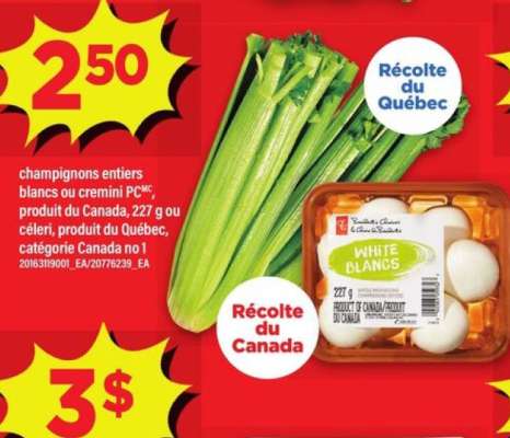 champignons entiers blancs ou cremini PC, céleri