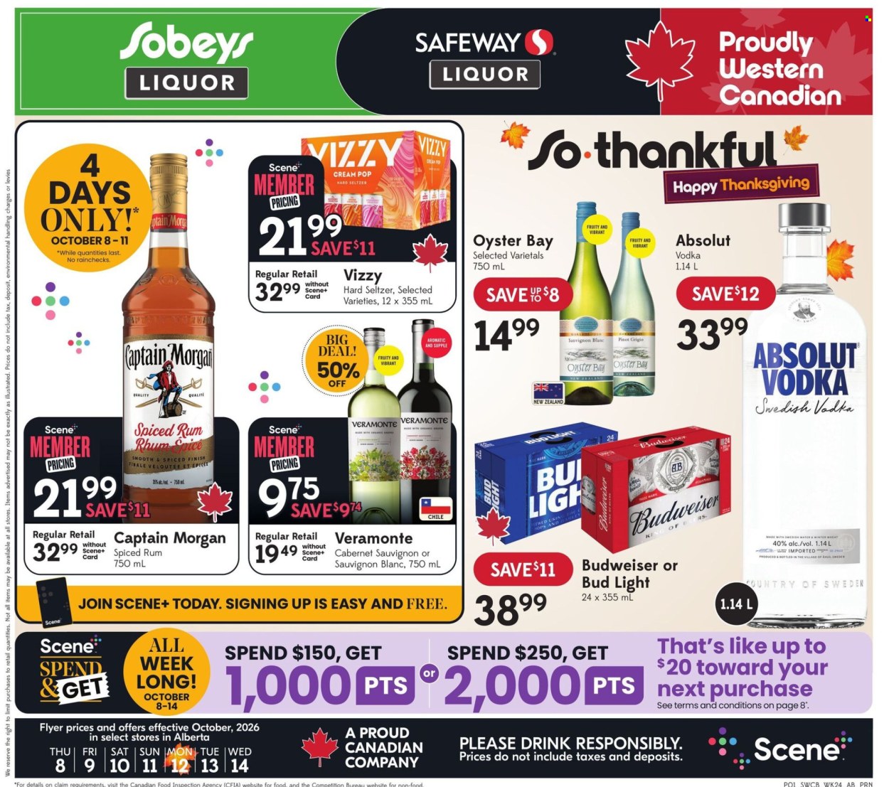 Circulaire Sobeys Liquor - 08 Octobre 2026 - 14 Octobre 2026. Page 1