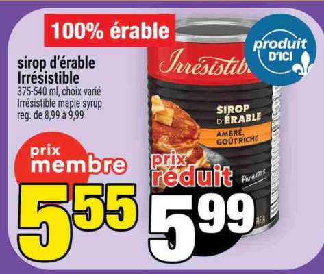 SIROP D'ÉRABLE IRRÉSISTIBLE