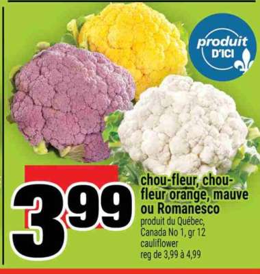 chou-fleur, chou-fleur orange, mauve ou Romanesco