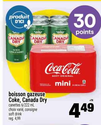 Boisson gazeuse Coke, Canada Dry