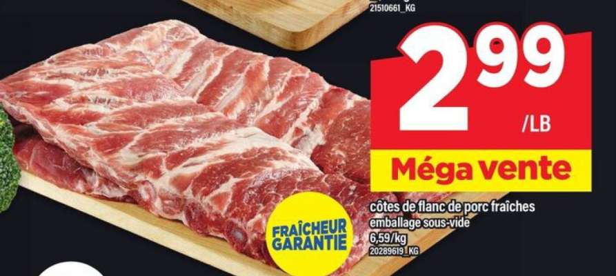 côtes de flanc de porc fraîches