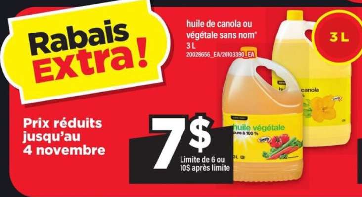 Huile de canola ou végétale sans nom