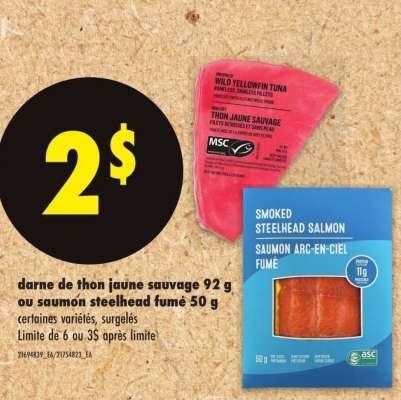 darne de thon jaune sauvage ou saumon steelhead fumé