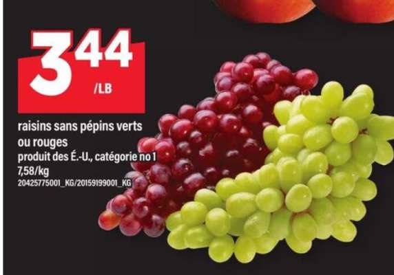 Raisins sans pépins verts ou rouges